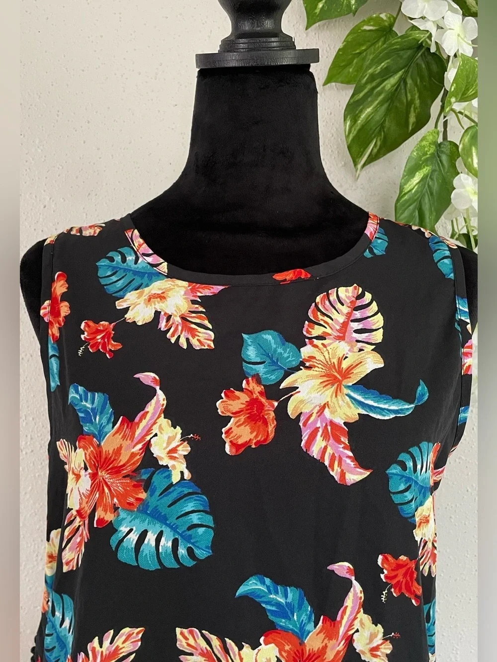 Black Tropical Blouse Mileage M Summer Fresh Sexy Floral Woman